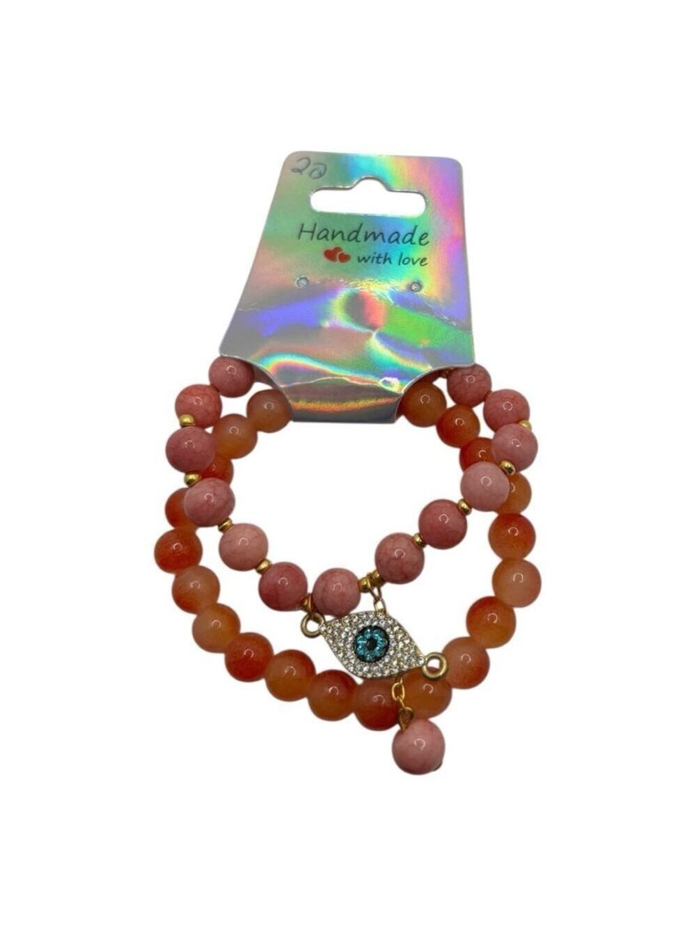 Beaded Evil Eye Bracelet Orange Pink NWOT